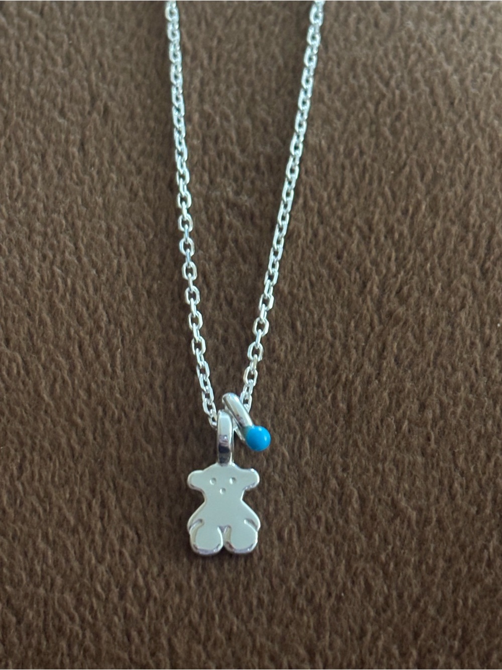 TOUS Silver Teddy Bear Charm with Turquoise Bead
